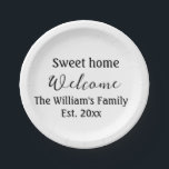 ようこそ甘い家を追加する家族の名前の年Est。文字 ペーパープレート<br><div class="desc">デザイン</div>