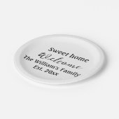 ようこそ甘い家を追加する家族の名前の年Est。文字 ペーパープレート (アングル)