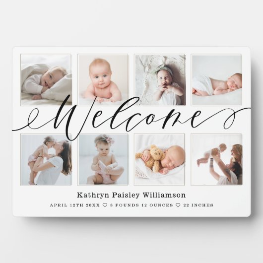 ようこそ生まれたばかりのベビー誕生の統計と写真の照合 フォトプラーク (正面)