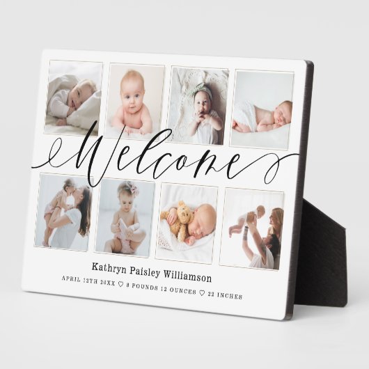 ようこそ生まれたばかりのベビー誕生の統計と写真の照合 フォトプラーク (側面)