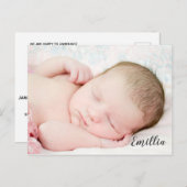 ようこそ生まれたばかりの写真ベビーガール到着テンプレート 案内ポストカード (正面/裏面)