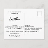 ようこそ生まれたばかりの写真ベビーガール到着テンプレート 案内ポストカード (裏面)