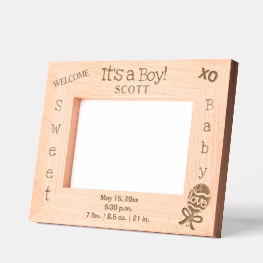 ようこそ男の子のベビー名6 x 4, 7 x 5写真 レーザー彫刻フレーム (左)