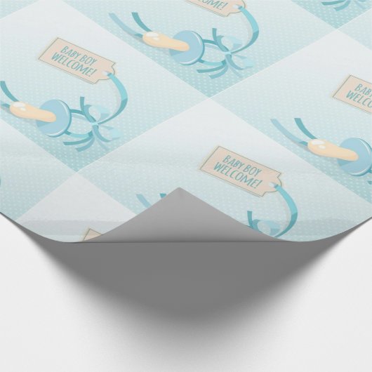 ようこそ男の赤ちゃんと青おしゃぶり ラッピングペーパー (角)