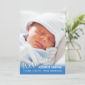 ようこそ男の赤ちゃんの縦型フォト発表 案内状 (スタンド正面)