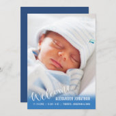 ようこそ男の赤ちゃんの縦型フォト発表 案内状 (正面/裏面)