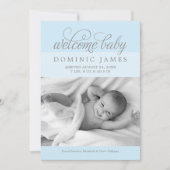 ようこそ男の赤ちゃんエレガントライトブルー誕生 案内状 (正面)