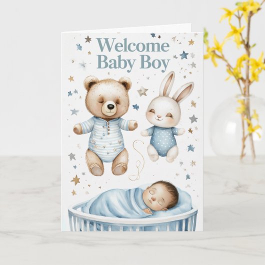 ようこそ男の赤ちゃんカード カード (黄色い花)