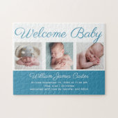 ようこそ男の赤ちゃんブルーかわいい生まれたばかりの写真ギフト ジグソーパズル (横)