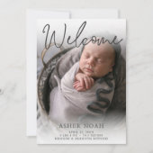 ようこそ男の赤ちゃん写真の誕生のお知らせ 招待状 (正面)