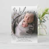 ようこそ男の赤ちゃん写真の誕生のお知らせ 招待状 (スタンド正面)