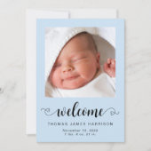 ようこそ男の赤ちゃん写真の誕生発表 案内状 (正面)