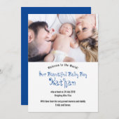 ようこそ男の赤ちゃん写真アナウンスメントカード 招待状 (正面/裏面)