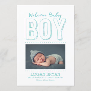 ようこそ男の赤ちゃん   誕生発表 案内状