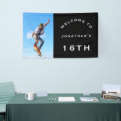 ようこそ男性16th誕生日パーティフォトブラック 横断幕 (トレードショー)