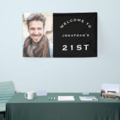 ようこそ男性21歳の誕生日パーティーフォトブラック 横断幕 (トレードショー)
