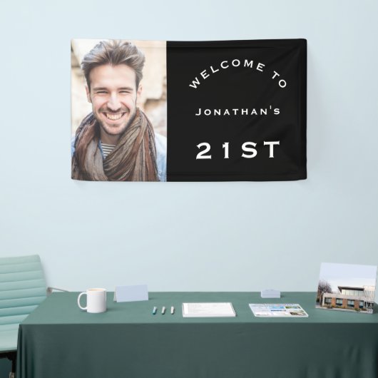 ようこそ男性21歳の誕生日パーティーフォトブラック 横断幕 (トレードショー)