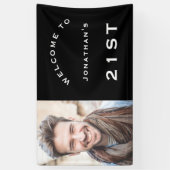 ようこそ男性21歳の誕生日パーティーフォトブラック 横断幕 (縦)