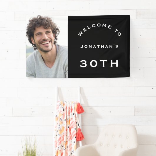 ようこそ男性30歳の誕生日パーティーフォトブラック 横断幕 (インサイチュ)