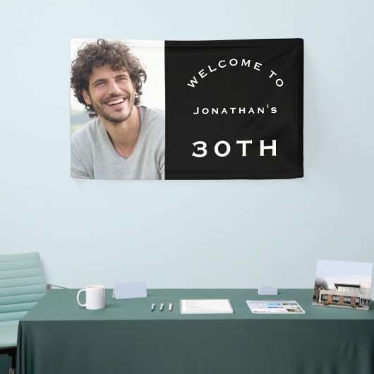 ようこそ男性30歳の誕生日パーティーフォトブラック 横断幕 (トレードショー)
