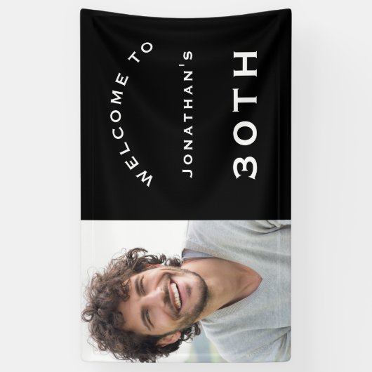 ようこそ男性30歳の誕生日パーティーフォトブラック 横断幕 (縦)