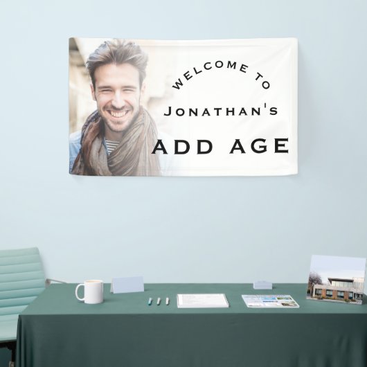 ようこそ男性Any Age Birthday Partyフォトオーバーレイ 横断幕 (トレードショー)