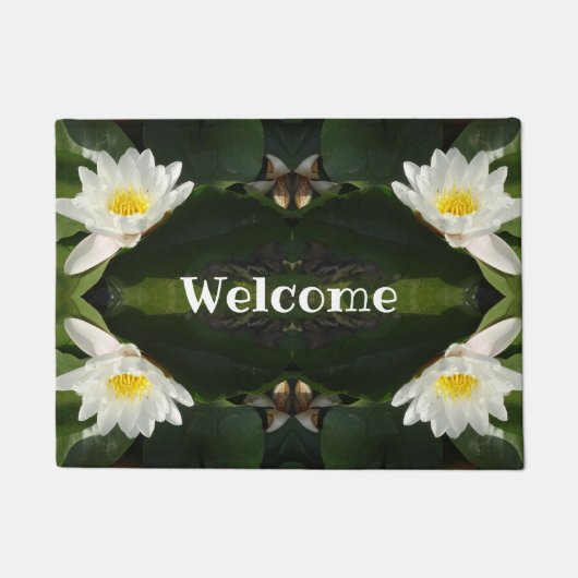 ようこそ白い蓮の花ドアマット ドアマット (正面)