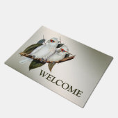 ようこそ白い鳥コカトオグリーン葉ズ ドアマット (アングル)