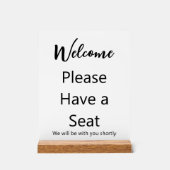 ようこそ白と一緒に座って下さい アクリルサイン (正面)