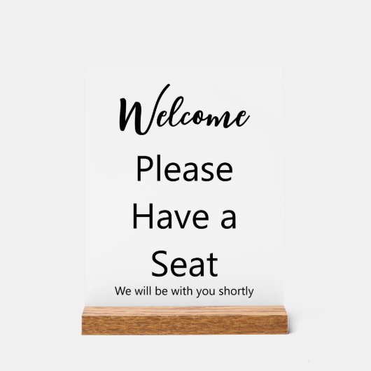 ようこそ白と一緒に座って下さい アクリルサイン (正面)