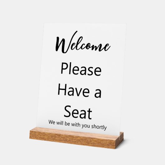 ようこそ白と一緒に座って下さい アクリルサイン (傾斜)