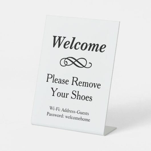 ようこそ白黒お願い靴を削除 台座サイン (正面)