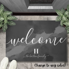 ようこそ白黒のパーソナライズされたファミリ名 ドアマット