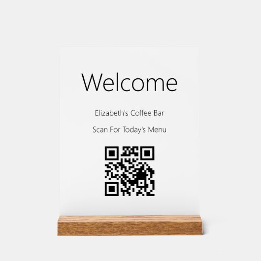 ようこそ白黒スキャンQRコードのメニューテンプレート アクリルサイン (正面)