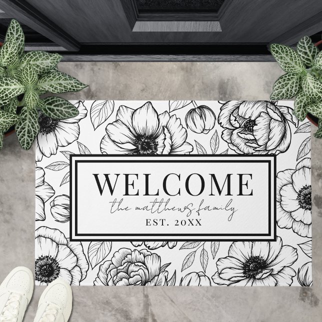 ようこそ白黒名 ドアマット (Welcome Black White Name Doormat)