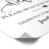 ようこそ私たちのゲストブックのネイビー結婚ブルゴーニュの署名 ポスター (角)