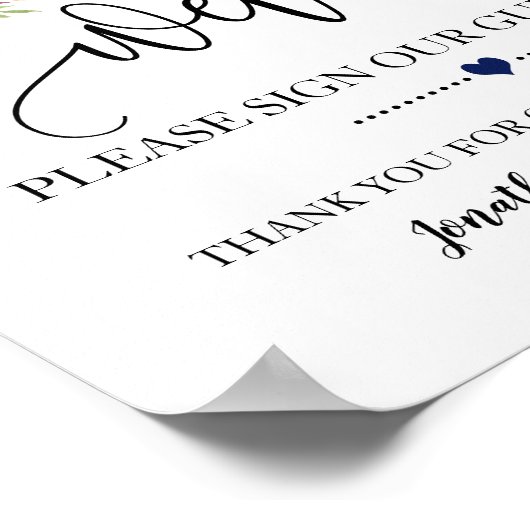 ようこそ私たちのゲストブックのネイビー結婚ブルゴーニュの署名 ポスター (角)