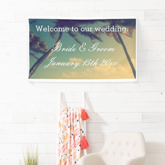 ようこそ私たちのビーチの目的地のウェディングカスタム 横断幕 (インサイチュ)