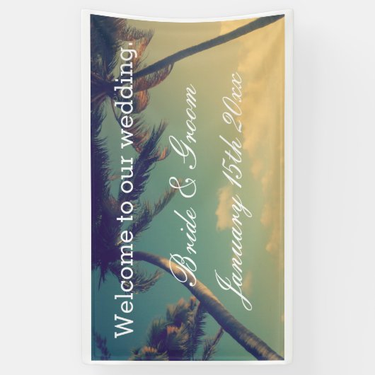 ようこそ私たちのビーチの目的地のウェディングカスタム 横断幕 (縦)