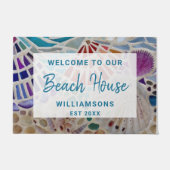ようこそ私たちのビーチハウスシェルカスタムのフォーマット ドアマット (正面)