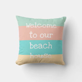 ようこそ私たちのビーチハウスストライプの装飾用クッション クッション