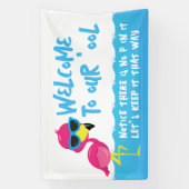 ようこそ私たちのプールフラミンゴ 横断幕 (縦)