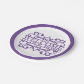 ようこそ私たちのホーム引用文パープルホワイトパーティー ペーパープレート (アングル)