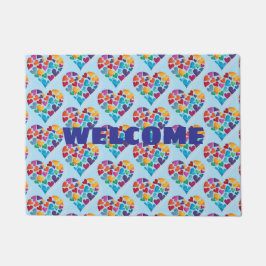 ようこそ私たちの家にカラフルハート、ドアマット ドアマット