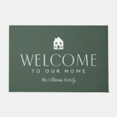 ようこそ私たちの家のシンプル緑スタイリッシュ色 ドアマット (正面)
