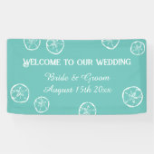 ようこそ私たちの砂ドルビーチ結婚式バナー 横断幕 (横)