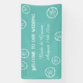 ようこそ私たちの砂ドルビーチ結婚式バナー 横断幕 (縦)