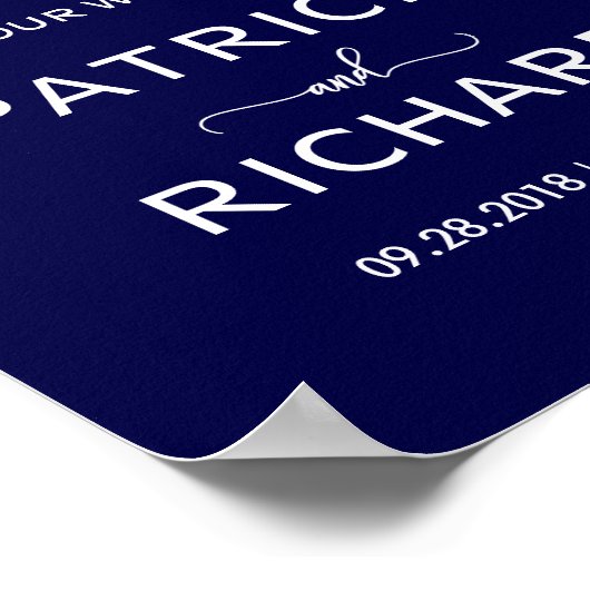 ようこそ私たちの結婚の |ネイビーブルー記号 ポスター (角)