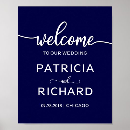 ようこそ私たちの結婚の |ネイビーブルー記号 ポスター (正面)