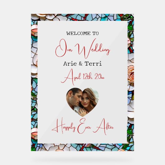 ようこそ私たちの結婚の | モザイクタイル及びガラス アクリルサイン (正面)